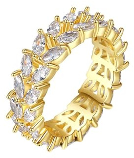 KnBoB Eheringe 750er Gold Damen Vintage Blatt Weiß Marquise Moissanit Ring Hochzeitsringe Schmuck Größe 63 (20.1)