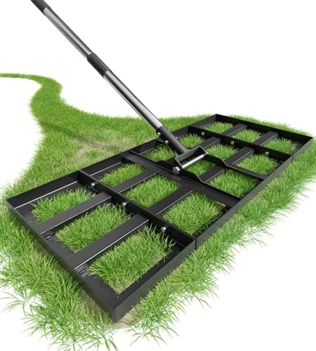 Rascador de césped de 75 x 35 cm (ancho ajustable), rasqueta Gardena con mango telescópico de hasta 200 cm, rastrillo de césped de alta resistencia, distribución perfecta de fertilizantes para jardín
