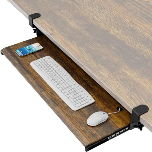 AX WABER Keyboard Tray Under Desk Pull Out with Extra Sturdy C Clamp Mount System, 833 (965mm Including Clamps) x 300mm Slide-Out Platform Computer Drawer for Typing Vintage AX01WG202