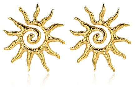 18K Vergoldete Sonnenstrahl Ohrringe Für Frauen Gold Spiral Sonnen Statement Vintage Wasserdichte Anlaufbeständige Edelstahl Stecker Ohrringe Mode Schmuck Geschenk