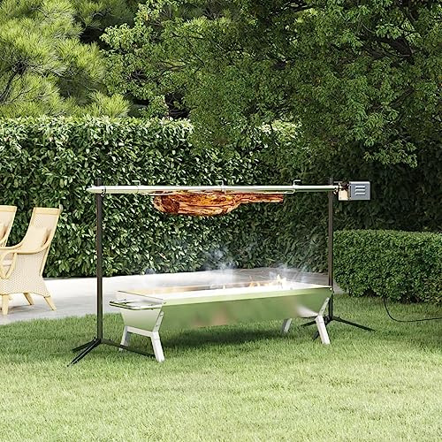 Ordellia Spiedo automatico con motore in acciaio inox, 150 x 46,5 x 82,5 cm, per barbecue a carbonella fino a 40 kg, barbecue elettrico cotto delicatamente sul balcone e in giardino