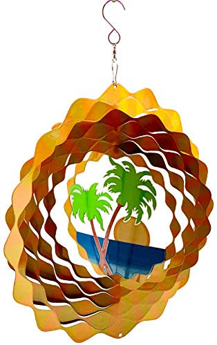 Dundee Deco W2214 Windspiel in Geschenkbox – 3D Hängend Indoor Outdoor Hof Garten Dekoration – Palmen Strand Sonne – Gelb Orange Grün Blau – Einzigartige Geschenkidee für Männer Frauen Geschenk