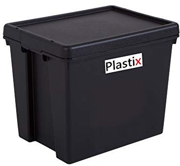 Plastix Heavy Duty Strong Recycled Plastic Storage Box With Lid - 45L 45 Litre - Black