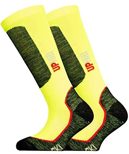 UPHILLSPORT Halla Alpine Ski Pro | 4-lagige gepolsterte L3-Socke | Schienbeinpolsterung | Merino Quick Dry | gelb-schwarz 129 | 35-38