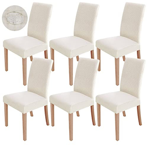 sorliva Stuhlhussen 6er Set Stretch Stuhlbezug Moderne Stuhlüberzug Elastische Abnehmbar Waschbar Spannbezug für Esszimmerstühle Schwingstuhl Bezug Hochzeit Büro Bankette Partys Deko(Beige)