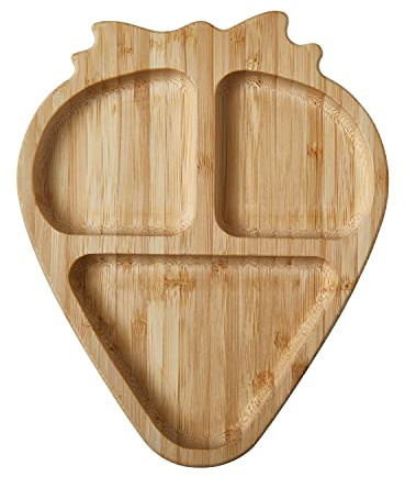 Nuby Bamboo Strawberry Shaped Plate, Weaning Tableware, Suitable from 12 Months Plus