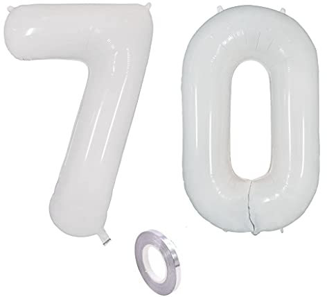 Weiß Luftballons Zahl 70. Geburtstag deko frau mann,Zahlen Ballon 70 Geburtstag deko, 40 Zoll Heliumballon 70 jahre Geburtstagsdeko frauen männer Aufblasbar Helium Folienballon 70 Weiß（70）