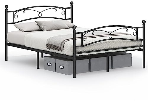 VASAGLE RMB073B01 Cadre de lit double en métal pour matelas de 140 x 190 cm Montage facile Noir