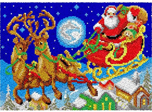 ZCED Knüpfteppich Set Groß, DIY Elch und Weihnachtsmann Knüpfteppich Zum Selber Knüpfen, 3D Teppich Tapisserie, Latch Hook Rug Kit Knüpfkissen Für Kinder Erwachsene Anfänger,Color-80x115cm/31x45in