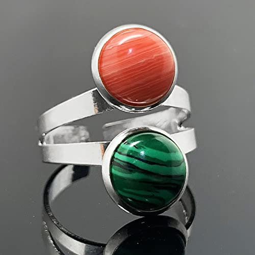 Ringe Herren, Natürlicher 10 Mm Malachit-Kristall Offene Ringe, Silberfarben, Doppelschichtig, Stapelbar, Reiki-Balance, Verstellbare Fingerringe, Schmuck, Hochzeitsgeschenk Für Frauen Und Männer