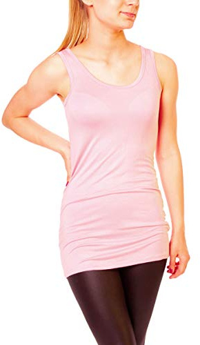 Easy Young Fashion - Damen Basic Trägertop - ärmelloses Longtop Extra Lang - Skinny Fit 9002 - OneSize