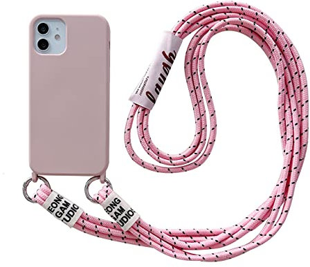 Emlivi Handykette Hülle für iPhone Xr Necklace Handyhülle Nylon Schultergurt Liquid Silikon TPU Cover mit Kordel zum Umhängen Schutzhülle mit Stylische Band Case für iPhone Xr, A-Rosa