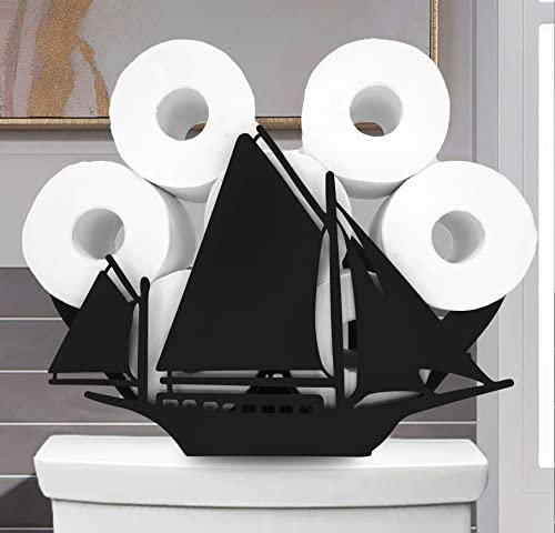 Euiroet Black Sailboat Toilet Tissue Holder - Metal Paper Holder, Funny Toilet Paper Storage for Bathrooms, FreeStanding Organizer Holds Extra 8 Rolls