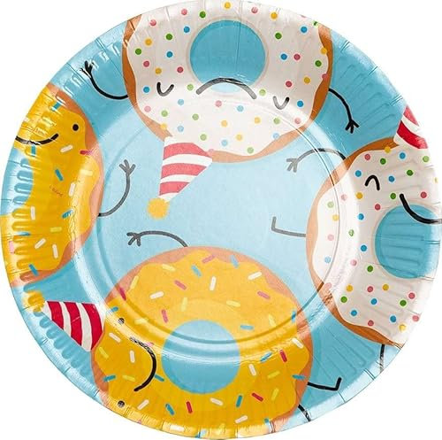 Boland Costumes Set mit 8 Tellern Donut aus Karton, 23 cm