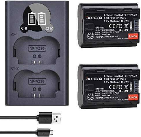 Batmax 2 Pcs NP-W235 Replacement Battery and Dual Charger with Type C Port Compatible with Fujifilm X-T5, X-T4, X-H2S, GFX100S, GFX 50S II, VG-XT4 vertical Camera