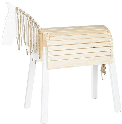 Velinda Holzpferd Voltigierpferd Spielpferd Gartenpferd Holzpony Outdoor-Pferd Reitpferd (Farbe: naturfarben, weiß)