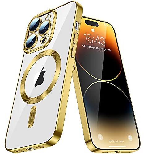Coque Magnétique pour iPhone 11 Pro avec Magsafe, Paillette Transparente Anti-Jaunissement Antichoc Protection Complète de la Caméra Ultra Mince Silicone Flexible Housse pour iPhone 11 Pro,YIX Gold