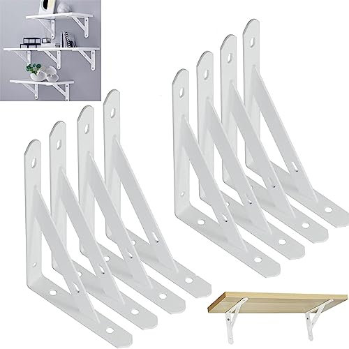 Lot de 8 supports d'étagères triangulaires de 15 cm - Pour étagère - Robuste - Montage mural - Équerres d'étagère amovibles - Pour bibliothèque, salon, bureau, cuisine (blanc)