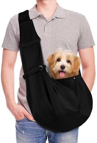 Tragetücher Hunde Kleine Hunde Katze Sling Freihändig Tragetücher Katze Tragetuch für Haustiere mit Verstellbarer Schultergurt für Spaziergänge und Aktivitäten im Freien Schwarz