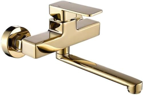 JQFDD Miscelatore Cucina a Muro, Rubinetto Cucina Ottone Rubinetto da Cucina Girevole Rubinetto da Muro Cucina-Oro