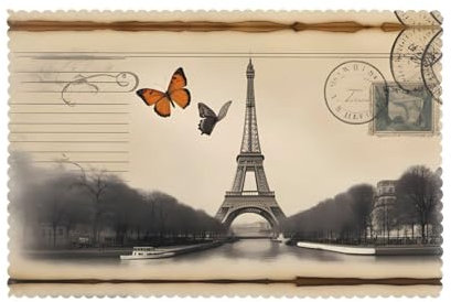 YYHWHJDE Vintage Paris Eiffelturm Schmetterling Tischsets für Esstisch, 6 Stück, dick, verschleißfest und hitzebeständig, 30,5 x 45,7 cm