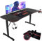 JUMMICO Groß Gaming Tisch 160cm, Gaming Schreibtisch PC Computertisch Ergonomischer Gamer Tisch zocker Tisch mit Kabelführungsfach, Kopfhörerhaken und Getränkehalter, 160 x 60cm, Schwarz