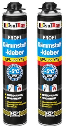 Isolbau B2 Dämmstoffkleber - 2 x 750 ml Perimeterkleber für EPS- & XPS-Platten - 1K PU-Klebeschaum für Dämmung und Isolieren