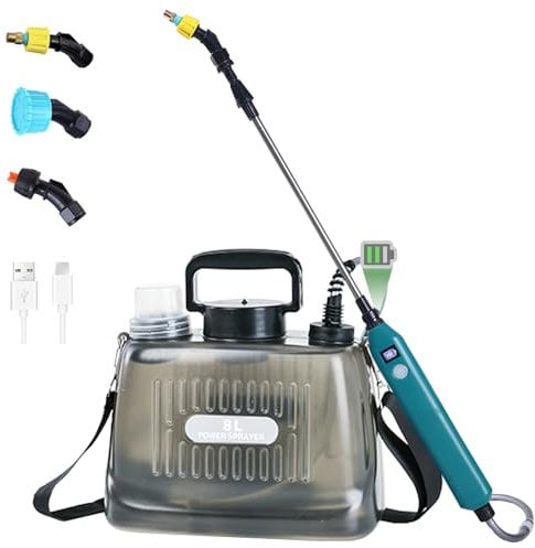 DOUBFIVSY Spruzzatore Elettrico a Batteria per Piante, Nebulizzatore a Pressione da Giardino con 3 Beccuccio Regolabile, Spruzzatore a Zaino Irroratrice a Pressione Automatica, Trasparente (8L)