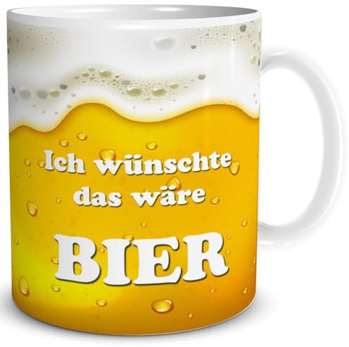 TRIOSK Tasse mit Spruch Ich wünschte das wäre Bier Biermotiv Geschenk lustig für Männer Freunde Bierliebhaber Arbeit Büro Kollegen Geburtstag Papa Vatertag, Keramik 300ml