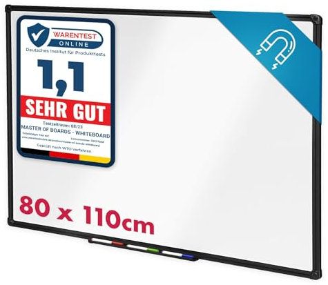 KARAT Whiteboard magnetisch 80 x 110 cm - Magnettafel mit schwarzem Alu-Rahmen und Ablageschale für Boardmarker - Memoboard inkl. Montagematerial, Magnetwand für Büro, Schule (Onyx)