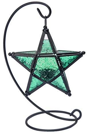 TOPPERFUN Eisen Kerzenhalter Mit Glas-pentagramm Aromatherapie Und Duftkerzenständer Für Modernes Wohnzimmer Balkon Und Garten Grün Stilvolles Dekorationsstück