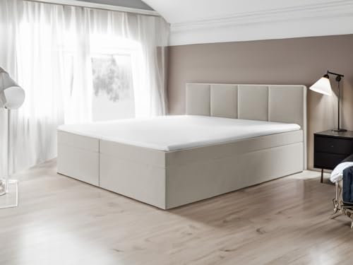 Boxspringbett Bett Doppelbett ARIS mit Bonell-Matratze und Topper T25 + 2 Bettkästen, H3 (Beige - Inari 22, 140x200)