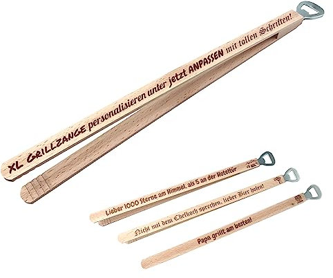 Grillzange mit Flaschenöffner und persönlicher Gravur, personalisiertes Männer Geschenk, Grillzubehör, Küchenhelfer, Kombi-Grillzange für Meistergriller, Grillmeister - Zange (Standard Zange)