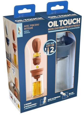 MYBO TV - Pinceau à Huile Oil Touch- distributeur d'huile avec brosse silicone 2 en 1-150 ml - Pour toutes le huiles : huile d'olive, huile de tounesol - Couleur aléatoire bleue ou saumon