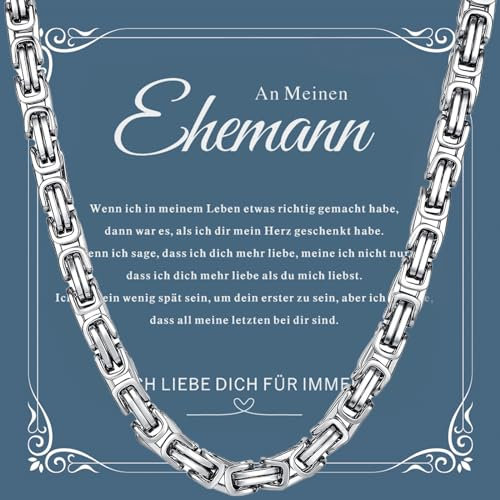 LOCCY Herren Königskette Geschenk für Männer Ehemann Sohn Freund Schatz, 4/5/6mm Edelstahl Silber Wikinger Byzantinische Kette für Jahrestag Valentinstag Geburtstag Geschenk (4mm-Ehemann, 51)