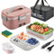 BYbrutek Elektrische Lunchbox 100W, 3-in-1 tragbare beheizte Lunchbox, 1,8L Herausnehmbare Edelstahl-Brotdose, 12V/24V/220V Isolierte Wärmebox für Auto/Lkw/Büro, Mit isolierter Tasche und Schwamm