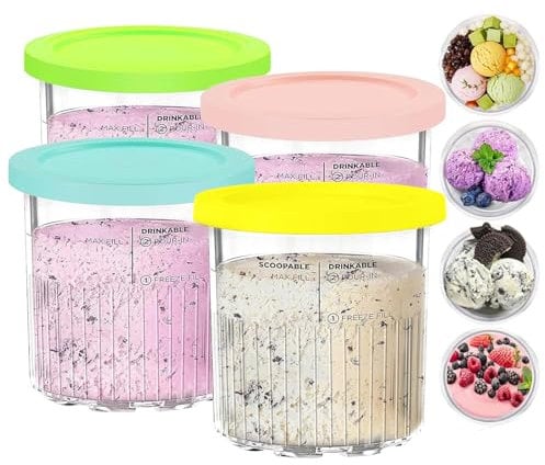 Gzsekken Dessert Tubs 4 Pack Ice Cream Pints Containers Ice Cream Pints Cups, Homemade Ice Cream Containers with lids,Compatible with Ninja Creami Ice Cream Maker NC500 & NC501 Series BPA-Free