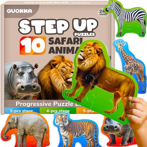QUOKKA Puzzles For 2 3 Year Olds - Floor Toddler Puzzles Age 3-5 - Educational Jigsaw Toys 2-3 yo - 8 Realistic Safari Animal Shapes - Large Pieces Games for Children - Gift For Kids
