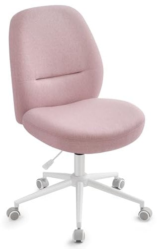 SONGMICS HOME Cross Legged Office Chair, Armless Desk Chair, Adjustable Height, Swivel Chair with Wheels, Contemporary Style, High Backrest, Wide Seat, Cotton-Linen Fabric, Jelly Pink OBG044R02