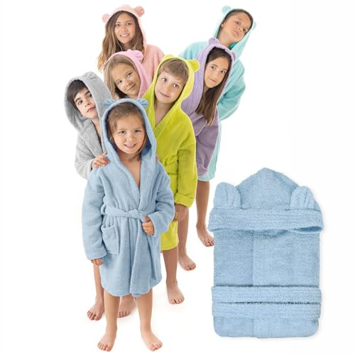 LEBENGOOD - Peignoir de bain enfant, et Robe de Chambre: Fille et Garçon - 100% coton OEKO-TEX®. - 2 poches, ceinture, Capuche avec Oreilles, en peluche très doux