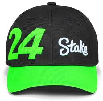 F1 Stake Kick Sauber Team - Offizieller 2024 Merchandise - Team Kit Zhou Guanyu 24 Baseball Cap Hat - Unisex - Schwarz & Grün - Verstellbar, Schwarz , One size