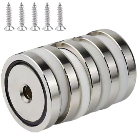 Helweet Neodymium Pot Magnets, 20mm Diameter, 5 Pcs, Silber, Round, Utility Magnet, Suitable for Wooden Tables, Doors and Plastic Panels, with Screws