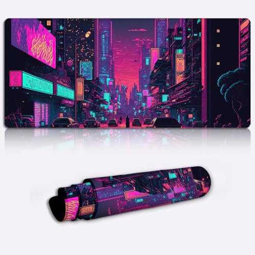 Tastaturunterlage, Schreibtischunterlage, New York City Neon, Mauspad, groß (60 x 35 x 0,3 cm), lang, Computer Tastatur Mauspad für Büro, Spiel, PC, Laptop, Schreibtisch