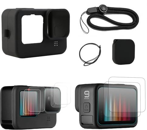 Silicone Sleeve Protective Case for Go Pro Hero 12/11/10/9 Black Silicone Camera Accessories Rubber Protective Case with Lanyard & Lens Caps & Screen Protectors Action Camera Accessories Kit