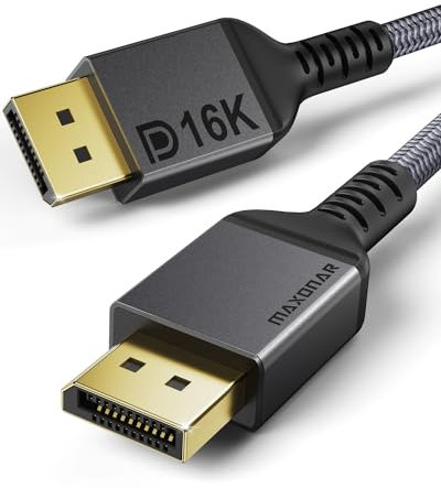 Maxonar 16K DisplayPort 2.1 Kabel 3M 2Pack DP 2.0 Kabel 16K@60Hz,10K@60Hz,8K@120Hz, 4K@480Hz/240Hz/ 80Gbps HDR10 HDCP DSC 1.2a FreeSync G-Sync Display Port 2.1 für Gaming Monitor