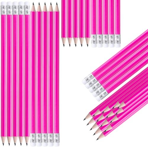 NIPORO Bleistifte HB 100 Stück weiß Holzbleistifte mit Radiergummi, pencil, vorgespitzt, 19 cm Länge, Sparpack, Nachhaltig, (Pink)