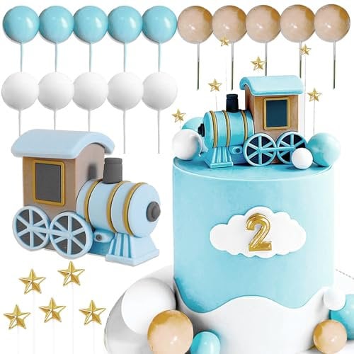 Roaring Good Time Kuchendekoration im Vintage-Stil, blauer Zug, Kuchendekoration, Zug, Thema, Geburtstagsdekorationen, Babyparty, Partyzubehör, Babyparty, Kuchendekoration