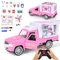 Joellfuner Voiture Télécommandée, Jouet Radiocommandée Truck pour Enfants, 1:14 Camping Desserts Car Rose Voiture Phare LED, Cadeau RC Voiture Jouet pour Filles 6-12 Ans