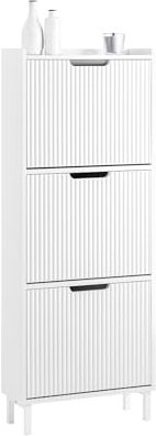 SoBuy Zapatero Estrecho Blanco con 3 Solapas Mueble Zapatero Entrada Recibidor, Armario Zapateros Estrecho de Madera para Pasillo Estrecho y Entrada, 50x19x130cm, Blanco,FSR177-H-W