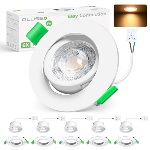 ALUSSO LIGHTING LED Einbaustrahler 230V Schwenkbar, 5W Warmweiß 3000K Deckenspots mit Abnehmbar Modul, Ultra Slim Spots Ø74-78mm für Küche hnzimmer, 6er Set